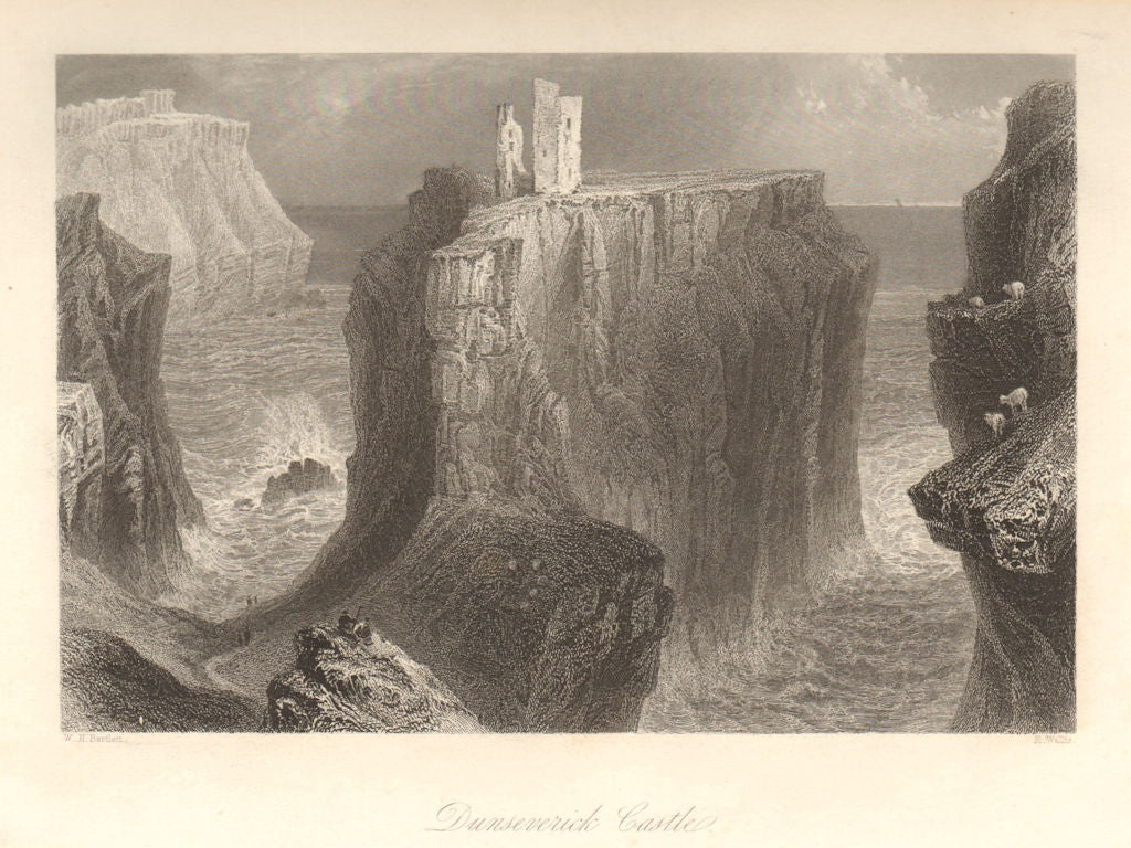 Dunseverick Castle, County Antrim. Ireland Uster 1843 old antique print